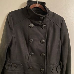 Giacca black double breast peacoat w high collar Large